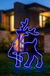 Shatchi Walking Reindeer Neon Effect Rope Light Silhouette Double Side 90 Blue LEDs Christmas Outdoor - thumbnail 3