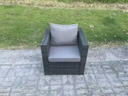Fimous 7 Seater Rattan Garden Furniture Set Patio Rectangular Dining Table Lounge Sofa Chair 2 Stools in Dark Grey - thumbnail 5
