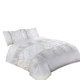 Snug City Duvet Cover & Pillowcase Set Modern Pintuck Border Pleated Bed Linen in White - Size: King - thumbnail 2