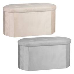 HOME LUXE INTERIOR Cream Velvet Oval Storage Ottoman - Padded Bench & Blanket Box - thumbnail 4