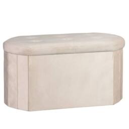 HOME LUXE INTERIOR Cream Velvet Oval Storage Ottoman - Padded Bench & Blanket Box - thumbnail 2