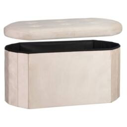 HOME LUXE INTERIOR Cream Velvet Oval Storage Ottoman - Padded Bench & Blanket Box - thumbnail 3