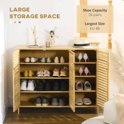 HOMCOM Rustic Shoe Cabinet, Shoe Storage Cabinet for 16 pairs of shoes in Light Brown - thumbnail 4
