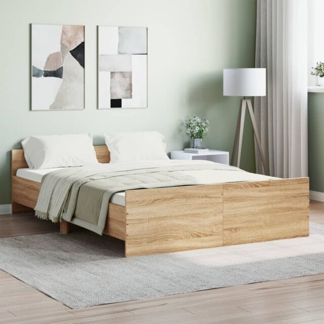 Berkfield Home Bed Frame with Headboard & Footboard Sonoma Oak 135x190 cm Double in Brown - image 1