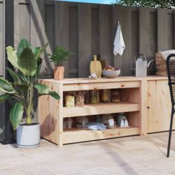 Berkfield Home Outdoor Kitchen Cabinet 106x55x64 cm Solid Wood Pine in Natural - Size: 106 x 55 x 64 cm - thumbnail 2