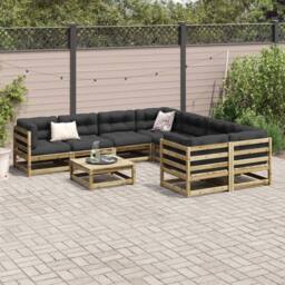 Berkfield Home 9 Piece Garden Sofa Set Impregnated Wood Pine in Brown - thumbnail 3