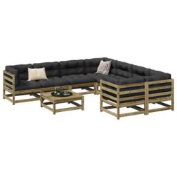 Berkfield Home 9 Piece Garden Sofa Set Impregnated Wood Pine in Brown - thumbnail 1