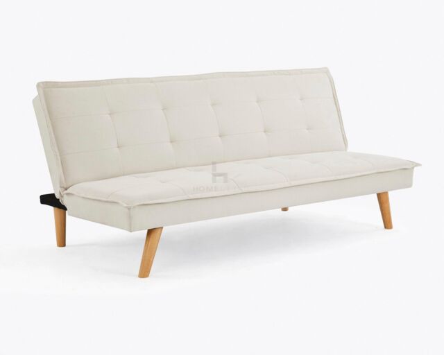Home Detail Ada Fabric Sofa Bed With Tufted Detail Sewn Edge & wooden Legs in Beige