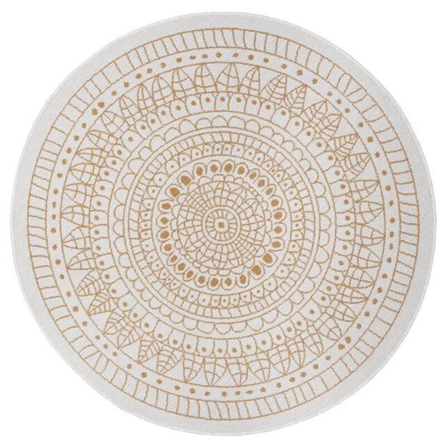 THE RUGS Porto Reversible Indoor Outdoor Rug Flatweave Polypropylene Design in Yellow - Size: 140 cm diameter