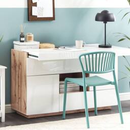 Wyld and Coco 2-in-1 Sideboard and Desk White with Light Wood Veneer