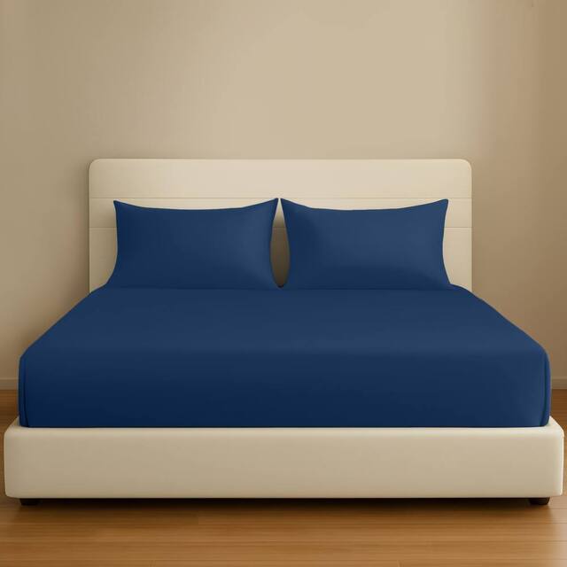 Pamposh 35cm Extra Deep Cotton Sateen Fitted Sheet - Soft & Smooth in Navy - Size: Double Fitted - image 1