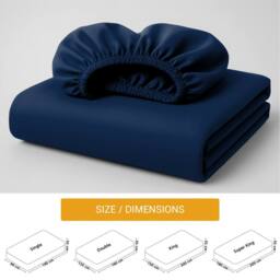 Pamposh 35cm Extra Deep Cotton Sateen Fitted Sheet - Soft & Smooth in Navy - Size: Double Fitted - thumbnail 8