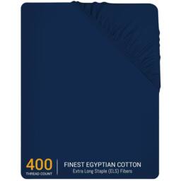 Pamposh 35cm Extra Deep Cotton Sateen Fitted Sheet - Soft & Smooth in Navy - Size: Double Fitted - thumbnail 2