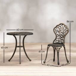 OUTSUNNY Aluminium Bistro Set Garden Coffee Table Chair Outdoor Dining Set in Brown - Size: 60 cm x 60 cm - thumbnail 3