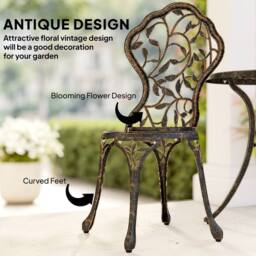OUTSUNNY Aluminium Bistro Set Garden Coffee Table Chair Outdoor Dining Set in Brown - Size: 60 cm x 60 cm - thumbnail 4