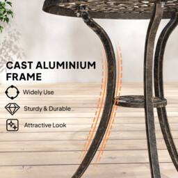 OUTSUNNY Aluminium Bistro Set Garden Coffee Table Chair Outdoor Dining Set in Brown - Size: 60 cm x 60 cm - thumbnail 6