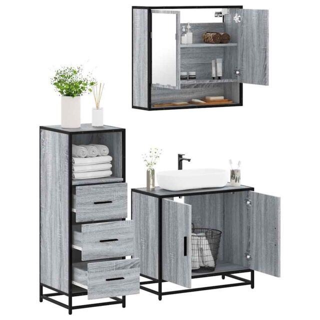 Berkfield Home 3 Piece Bathroom Furniture Set Grey Sonoma Engineered Wood - image 1