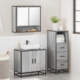 Berkfield Home 3 Piece Bathroom Furniture Set Grey Sonoma Engineered Wood - thumbnail 4