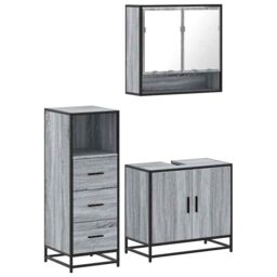 Berkfield Home 3 Piece Bathroom Furniture Set Grey Sonoma Engineered Wood - thumbnail 2