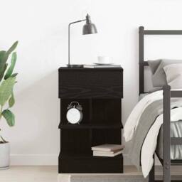 Berkfield Home Modern Bedside Cabinet Black Oak 40x35x65 cm Engineered Wood - Size: 40 x 35 x 65 cm - thumbnail 4