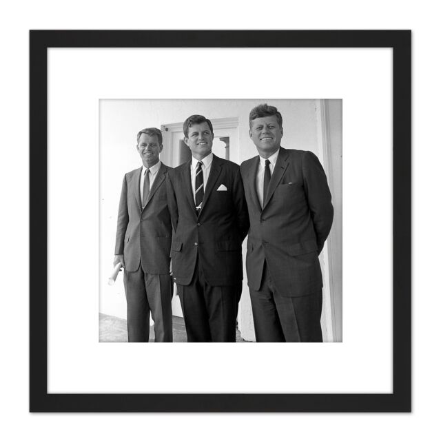 Artery8 Portrait President JFK Brothers John Robert Ted Kennedy Photo 8X8 Inch Square Wooden Framed Wall Art Print Picture with Mount in Black - image 1