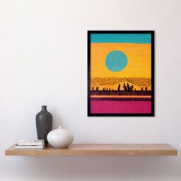 "Artery8 Wall Art Print Desert Roadside Oasis Modern Pop Art Surreal Landscape Art Framed in Black - Size: W12"" x H16""" - thumbnail 2