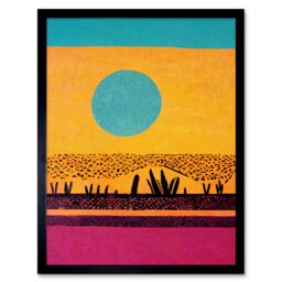 "Artery8 Wall Art Print Desert Roadside Oasis Modern Pop Art Surreal Landscape Art Framed in Black - Size: W12"" x H16""" - thumbnail 1