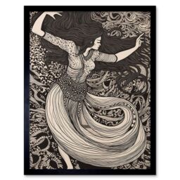 "Artery8 Wall Art Print Long Haired Woman Dancing to Music in Boho Dress Art Framed in Black - Size: W12"" x H16""" - thumbnail 1