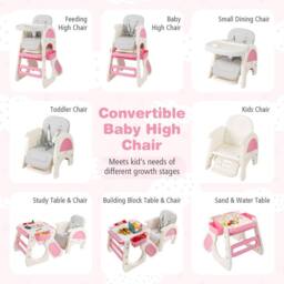 Costway Convertible Baby High Chair Feeding Chair w/Double-layer Tray &Baskets - thumbnail 5