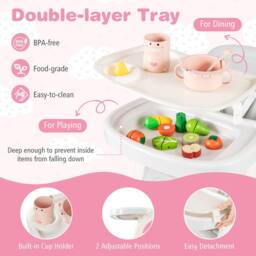 Costway Convertible Baby High Chair Feeding Chair w/Double-layer Tray &Baskets - thumbnail 7