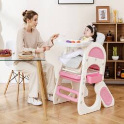 Costway Convertible Baby High Chair Feeding Chair w/Double-layer Tray &Baskets - thumbnail 4