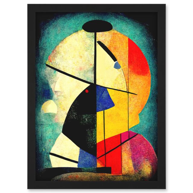 Artery8 Colourful Kandinsky Inspired Abstract Painting Artwork Framed Wall Art Print A4 in Black - image 1