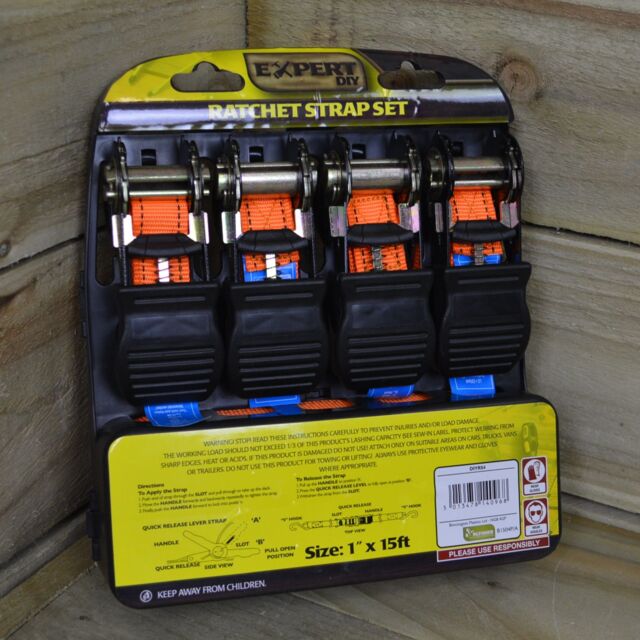 Samuel Alexander 4 Pack of 1 Inch x 15 ft Heavy Duty Orange Ratchet Strap Set with S Hooks DIY - image 1