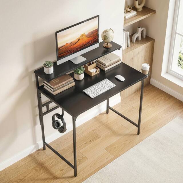 HOMCOM Computer Desk, 80cm Home Office Study Table with Hutch Shelf in Black - image 1