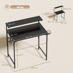 HOMCOM Computer Desk, 80cm Home Office Study Table with Hutch Shelf in Black - thumbnail 3