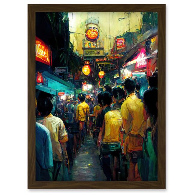 Artery8 Khao San Road Bangkok Thailand Street Artwork Framed Wall Art Print A4 in Brown - image 1