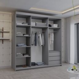 Sliding Wardrobes 4U Modish Full Mirror Sliding Door Wardrobe 203cm X 217cm in Grey - Size: 203 cm X 217 cm - thumbnail 3
