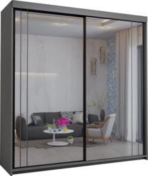 Sliding Wardrobes 4U Modish Full Mirror Sliding Door Wardrobe 203cm X 217cm in Grey - Size: 203 cm X 217 cm - thumbnail 2