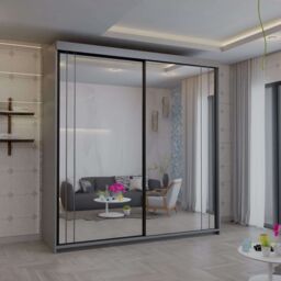 Sliding Wardrobes 4U Modish Full Mirror Sliding Door Wardrobe 203cm X 217cm in Grey - Size: 203 cm X 217 cm - thumbnail 1