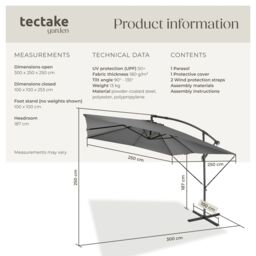 tectake Parasol Apollo in Light Grey - Size: Large - thumbnail 6