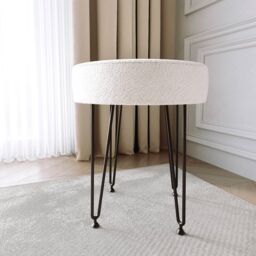 CARME HOME Alaya Ivory Bouclé Fabric Stool with Black metal Hair Pin Legs in White - thumbnail 3