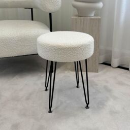 CARME HOME Alaya Ivory Bouclé Fabric Stool with Black metal Hair Pin Legs in White - thumbnail 4