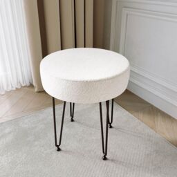 CARME HOME Alaya Ivory Bouclé Fabric Stool with Black metal Hair Pin Legs in White - thumbnail 2