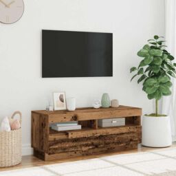 Berkfield Home TV Cabinet with LED Lights Old Wood 100x35x40 cm Engineered Wood - Size: 100 x 35 x 40 cm - thumbnail 4