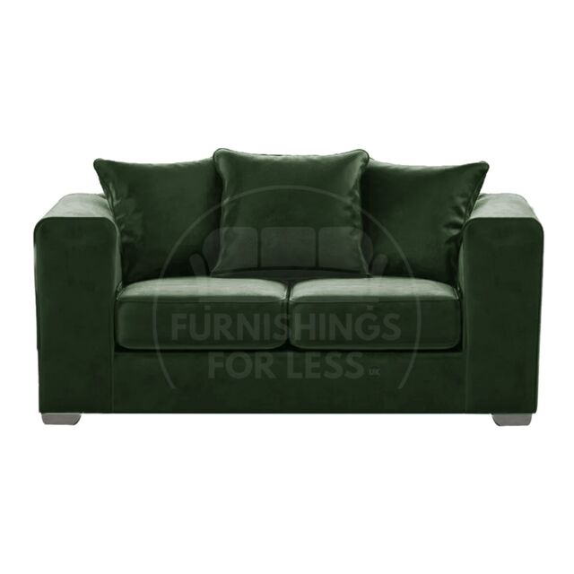 Furnishings For Less UK Ella Boxed Arm Plush Velvet Fabric 2 Seater sofa Gold in Green