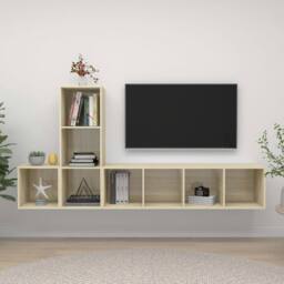 Berkfield Home Practical 3 Piece TV Cabinet Set Sonoma Oak Engineered Wood in Light Brown - thumbnail 2