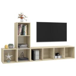 Berkfield Home Practical 3 Piece TV Cabinet Set Sonoma Oak Engineered Wood in Light Brown - thumbnail 1
