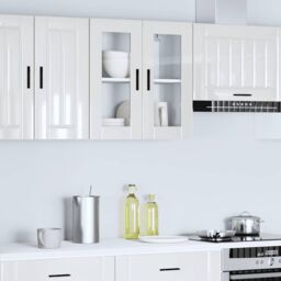 Berkfield Home Kitchen Wall Cabinet with Glass Door Porto High Gloss White - thumbnail 3
