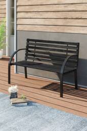 Living and Home Outdoor Park Bench Solid Wood Metal Garden Bench in Black - thumbnail 2
