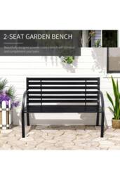 Living and Home Outdoor Park Bench Solid Wood Metal Garden Bench in Black - thumbnail 3